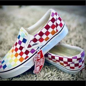 Rainbow checkerboard Vans